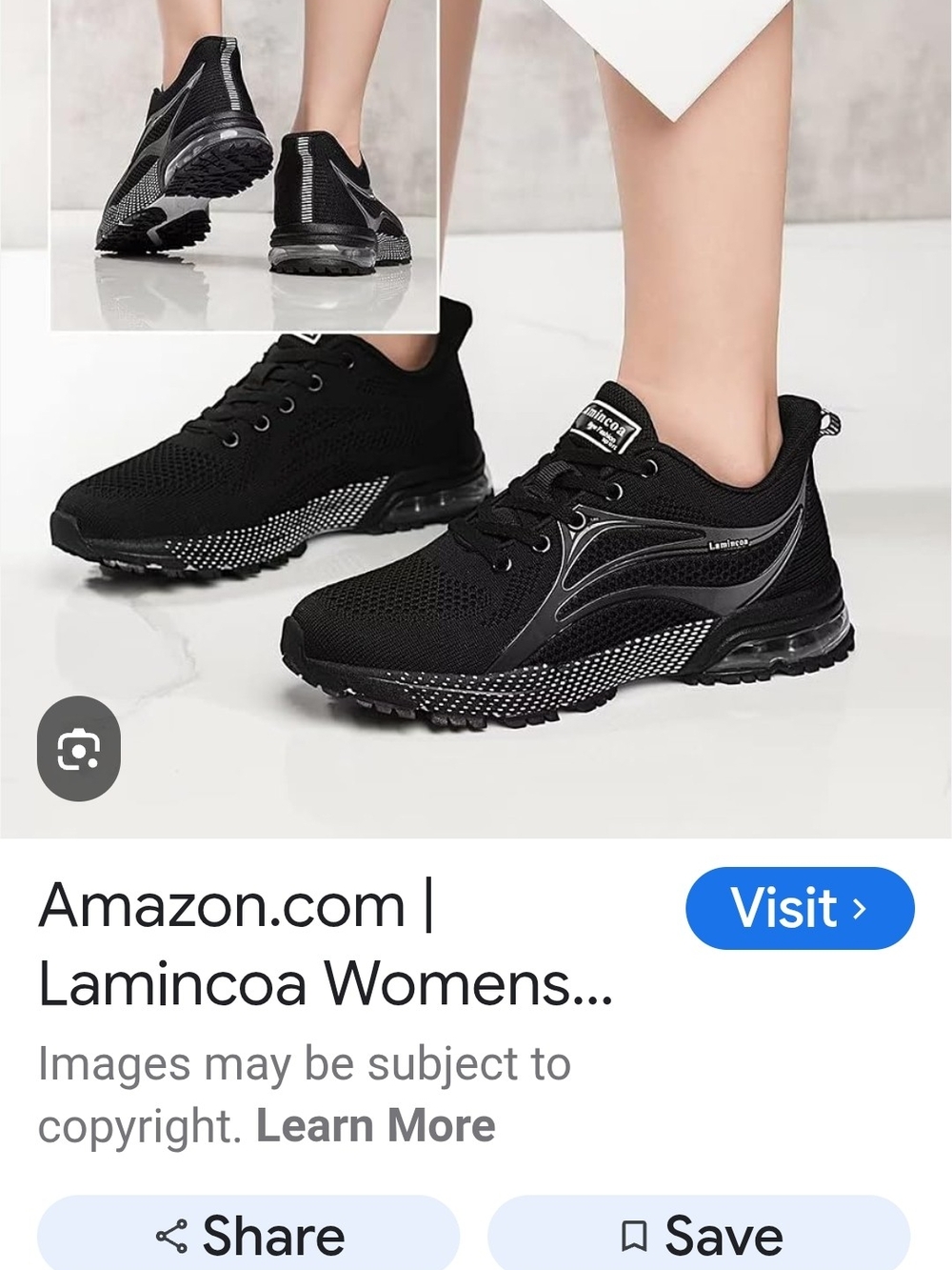 Lamincoa Women’s Black Athletic Sneakers with Silver And White Accents